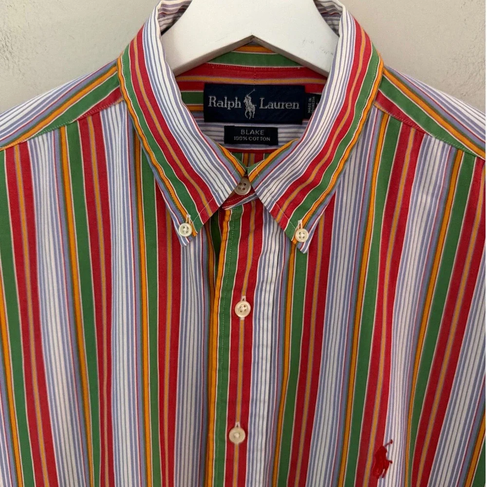 Ralph Lauren Blake Mens Medium Multi Color Vertical Stripe Cotton Button Down
